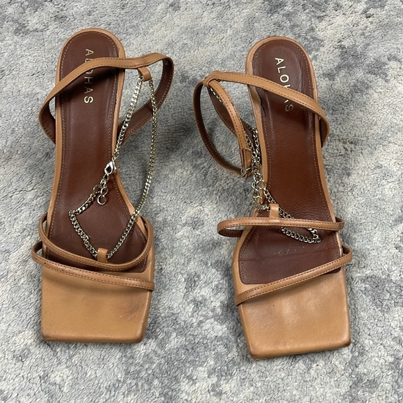 Alohas Anthropologie Strappy Chain Sandals Heels Square Toe Sz 38 - Picture 6 of 16
